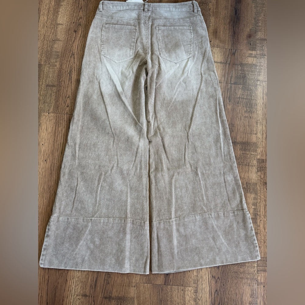 SO ME Women’s Beige Corduroy Wide-Leg Pants High Rise Pockets Button Zip L - Picture 8 of 10